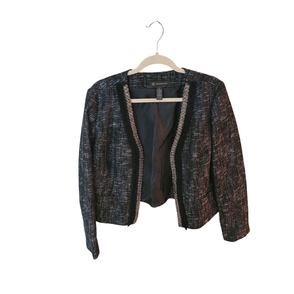 INC‎ International Concepts Womens XL Black White Tweed Metallic Cropped Jacket